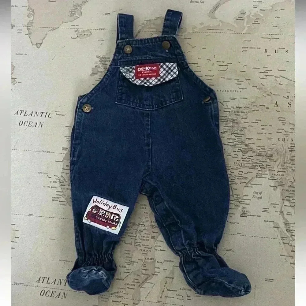 Vintage Oshkosh Overalls Footed Jean Denim Baby Size 3-6 Months USA Made